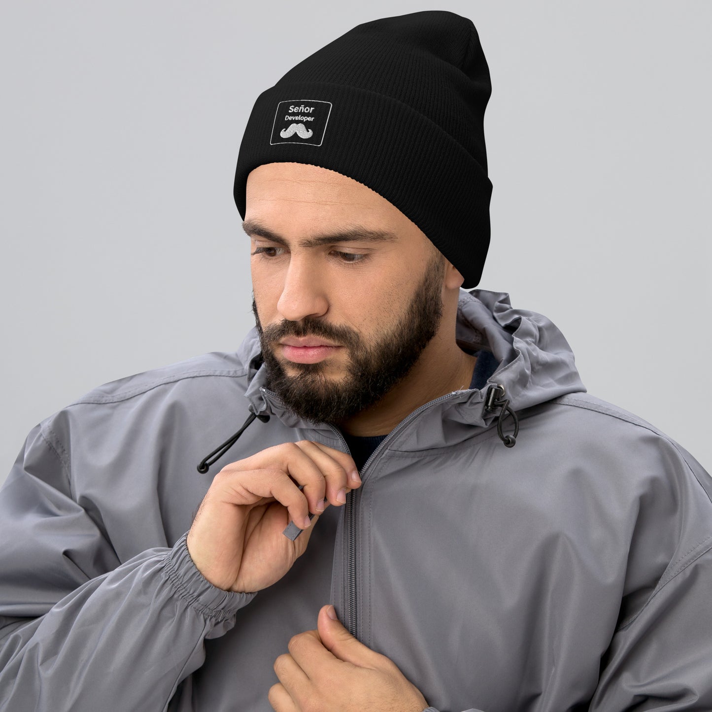 Moustache Señor Developer Cuffed Beanie