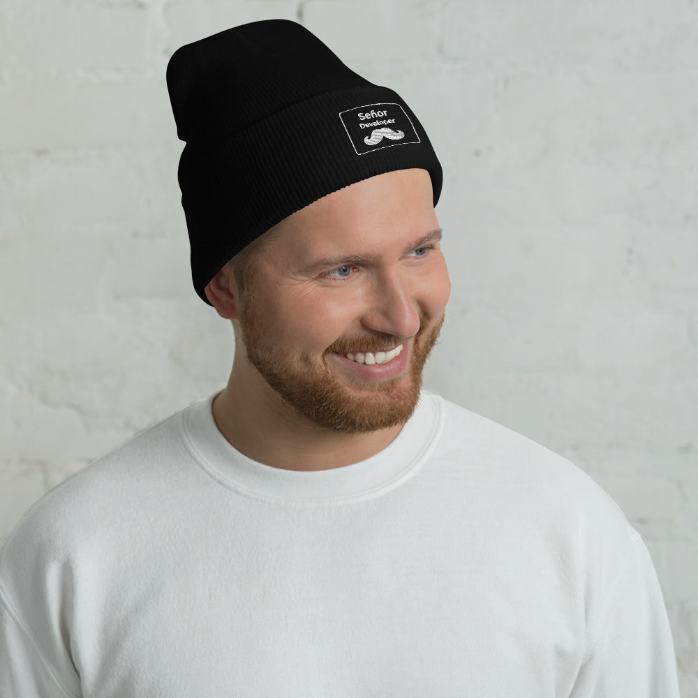 Moustache Señor Developer Cuffed Beanie