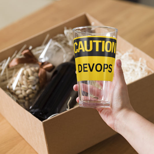 Caution DEVOPS Shaker pint glass