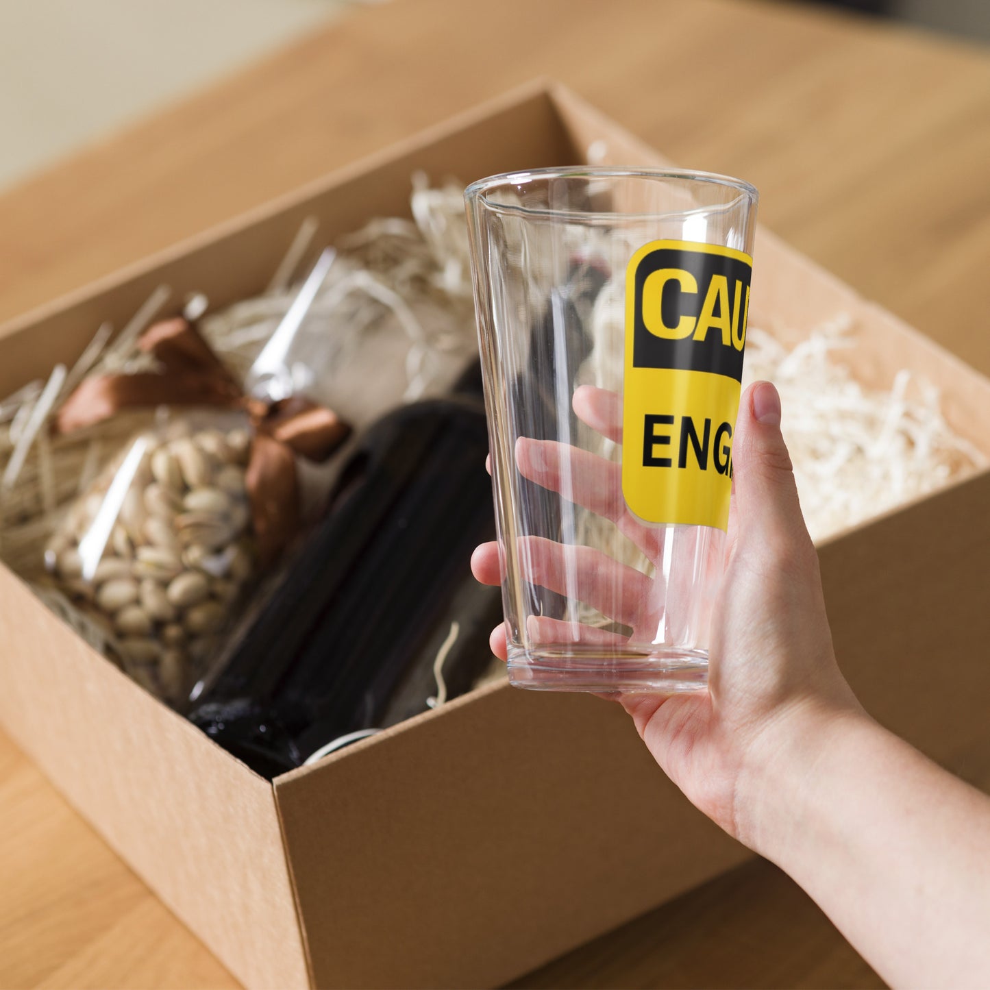 Caution Engineer Shaker pint glass