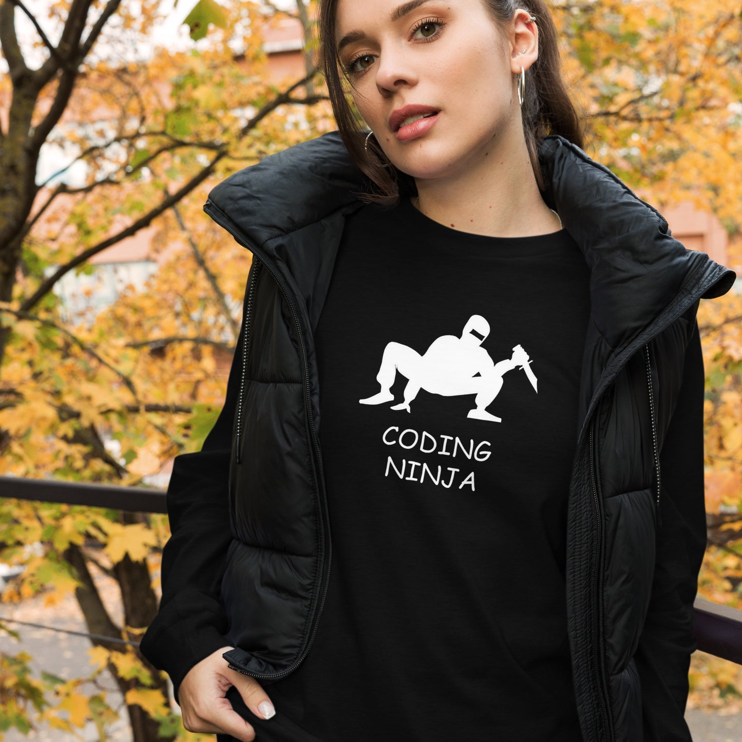 Crouching Coding Ninja Long Sleeve - Dark