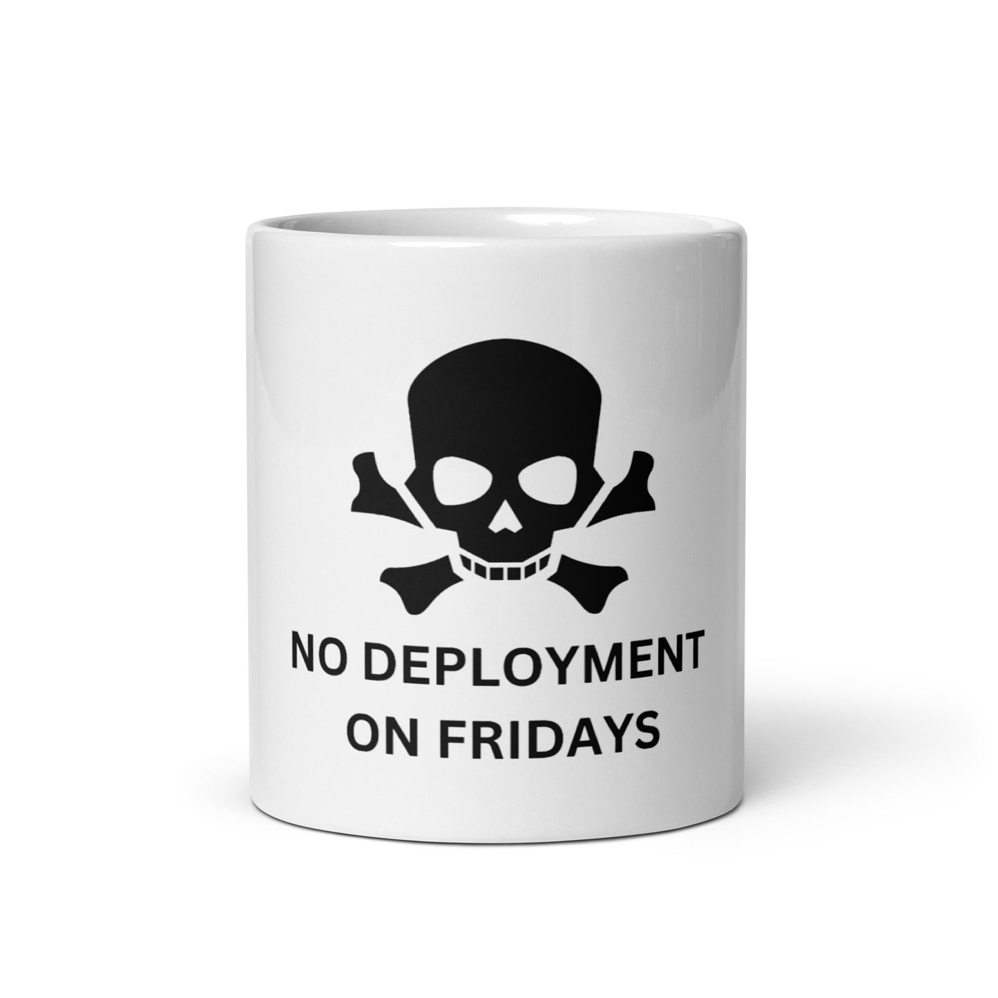 No Friday Deployment White glossy mug