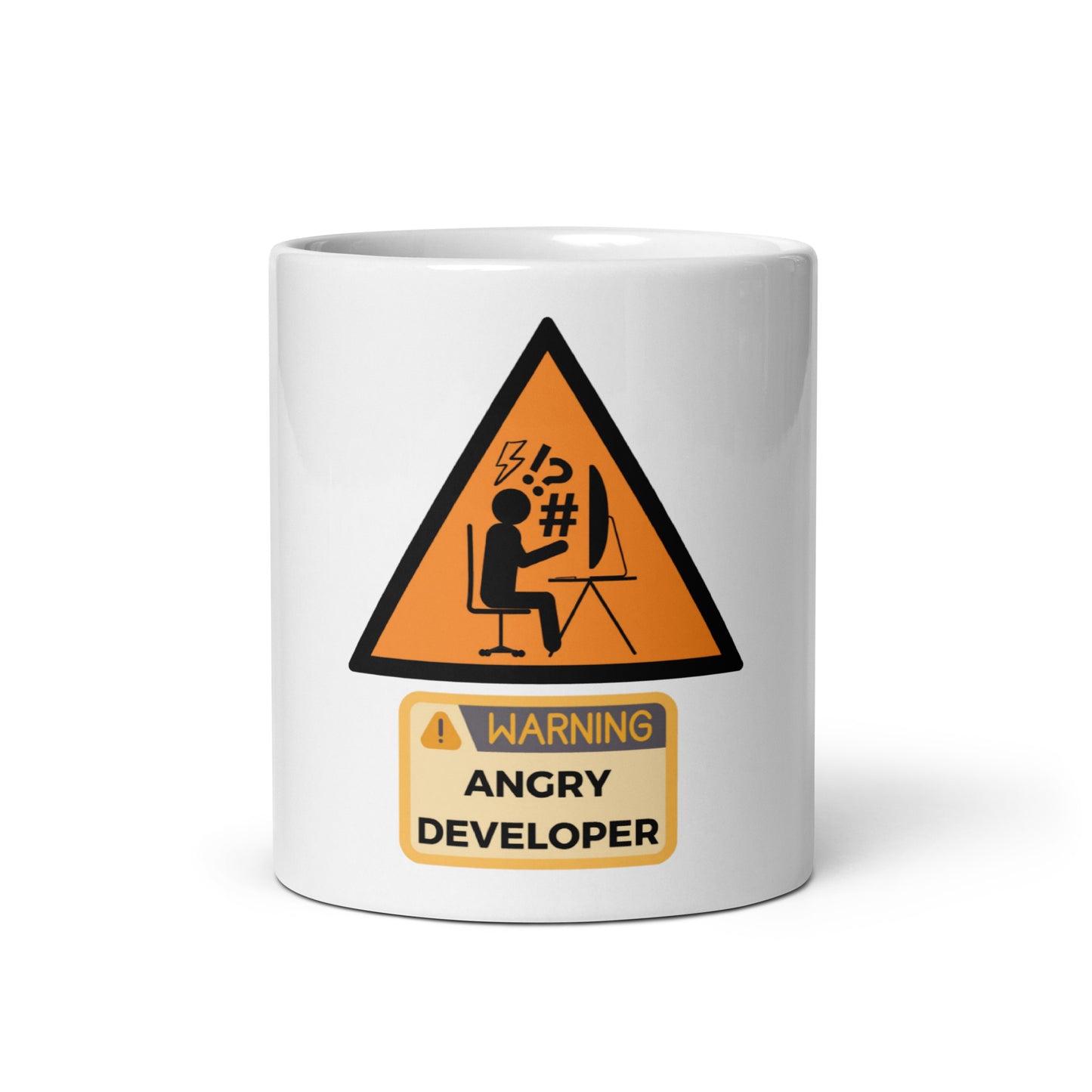 Warning Angry Developer White glossy mug