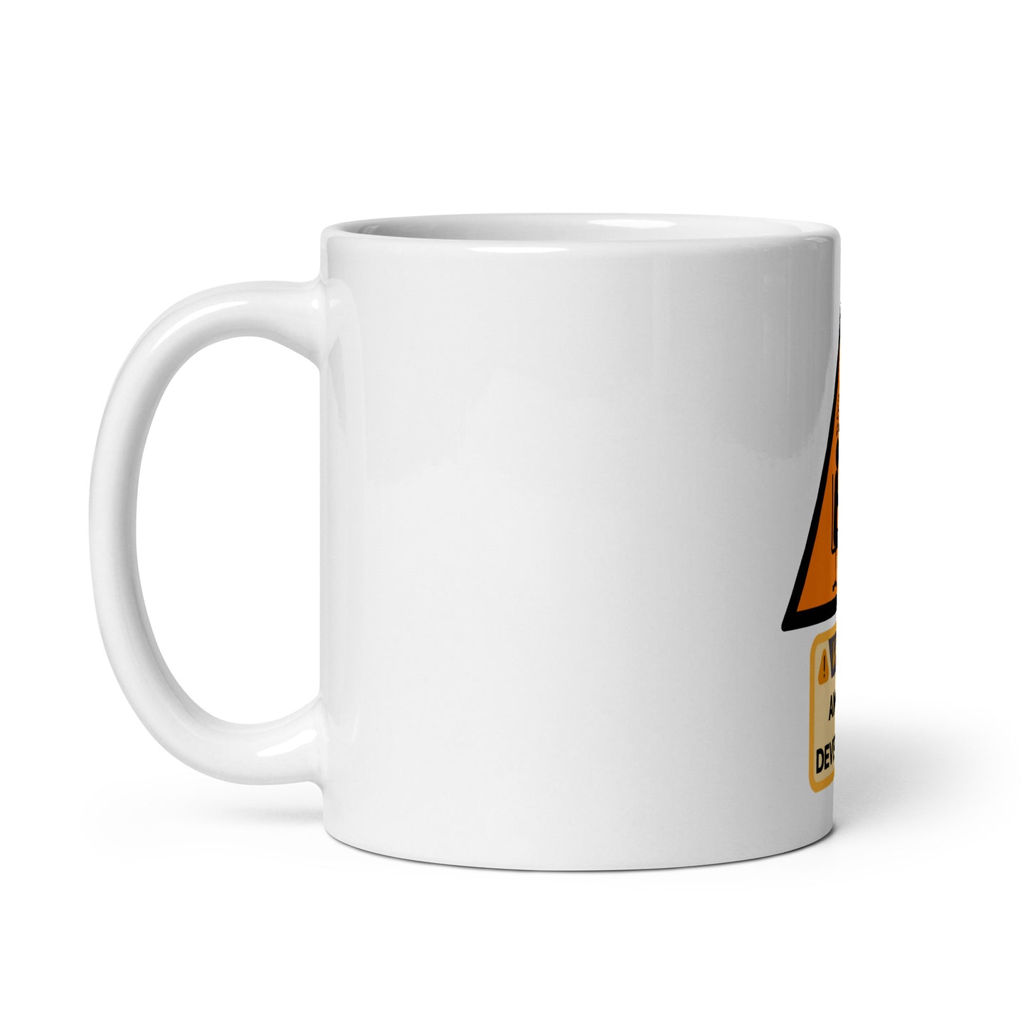 Warning Angry Developer White glossy mug