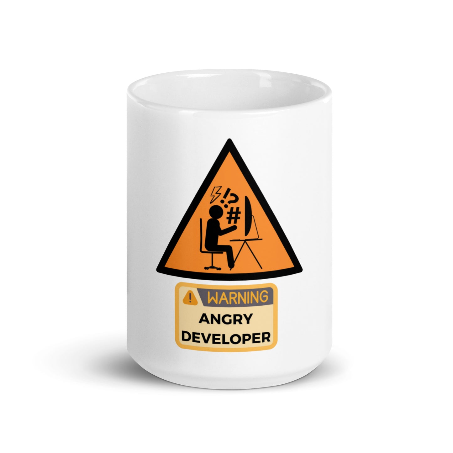 Warning Angry Developer White glossy mug