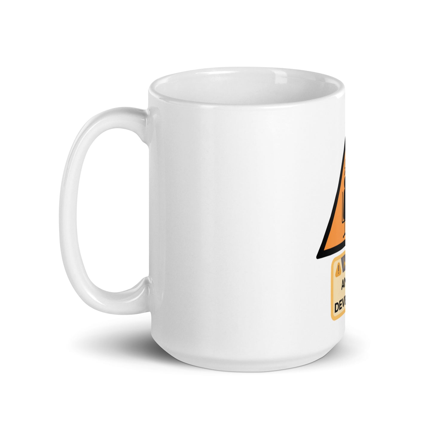 Warning Angry Developer White glossy mug