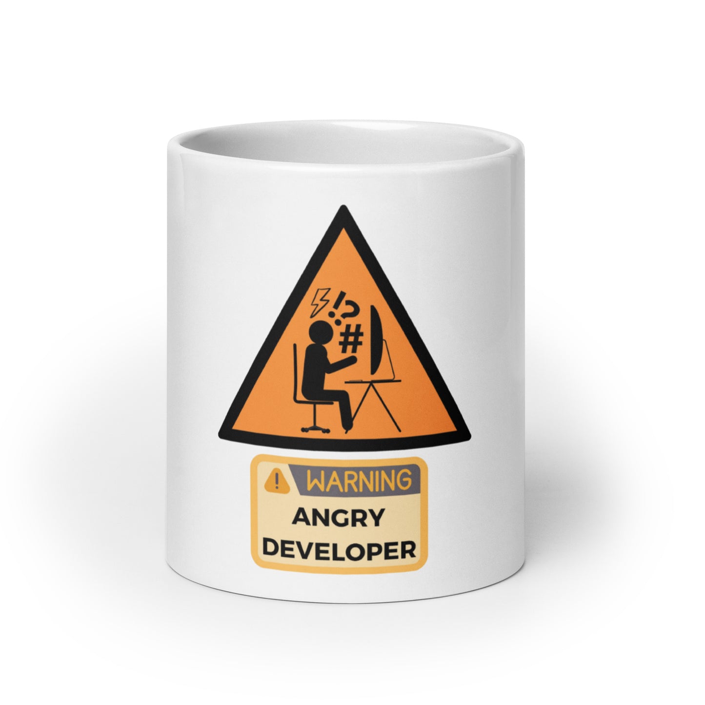 Warning Angry Developer White glossy mug