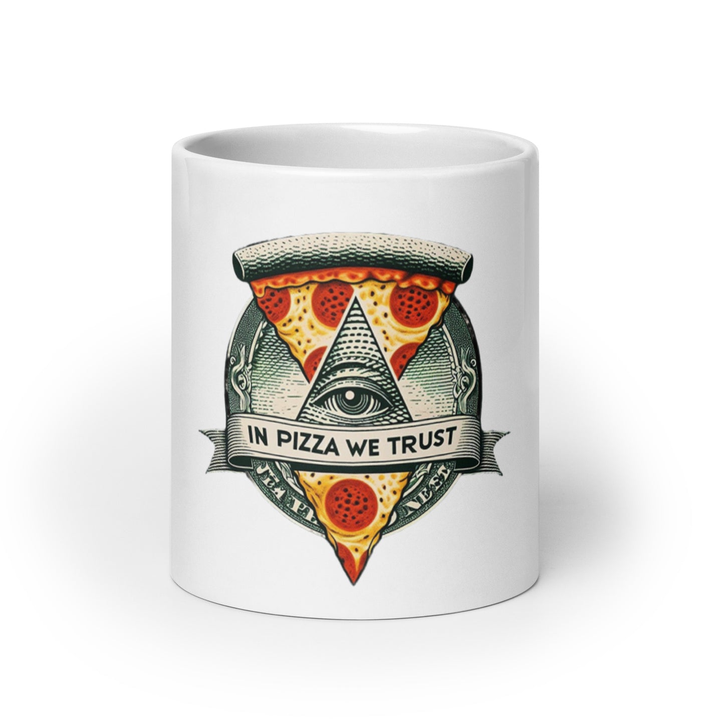 In Pizza We Trust mug